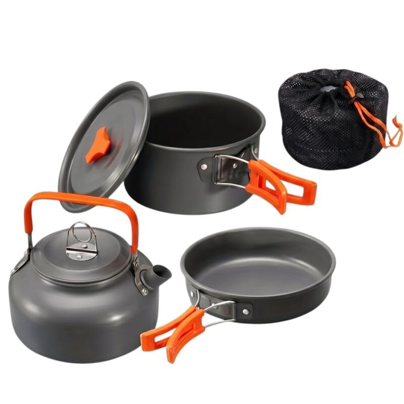Kampeerkookset met pan, koekenpan en waterketel van 800 ml