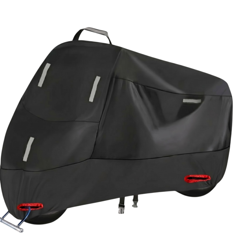Motorhoes met reflecterende details voor gebruik het hele jaar door