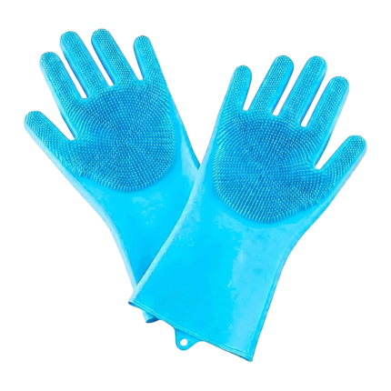 Hondenhandschoenen in blauw en roze voor borstelen, masseren en wassen van de vacht