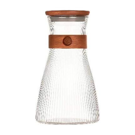 Glazen karaf met houten details – geribbeld design met deksel voor stijlvol serveren en decoratieve opslag