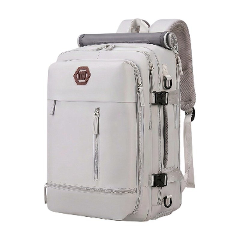Rugzak voor handbagage in zilvergrijs, zeeblauw, lichtpaars, zwart en wit met laptopvak en USB-poort