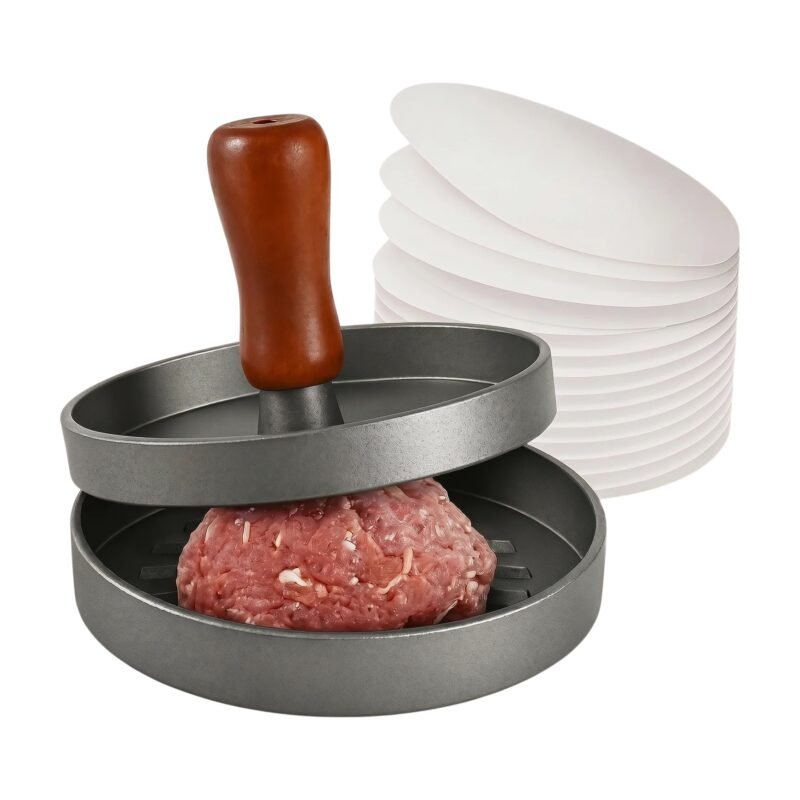 Hamburgerpers met houten handvat en 100 vellen papier
