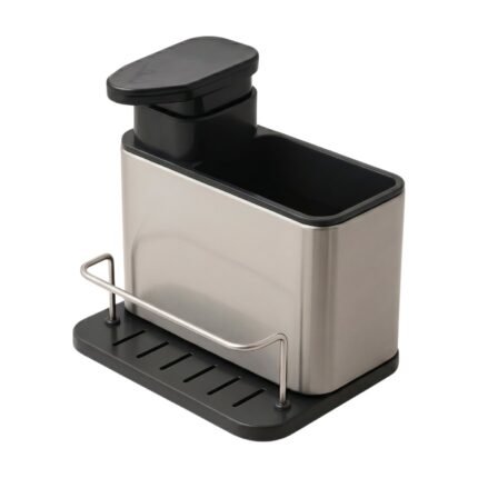 RVS Zeepdispenser met Sponshouder en Lekbakje – Handpomp Gootsteenorganizer voor de Keuken