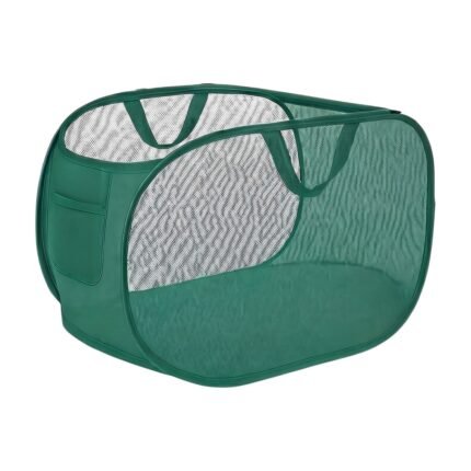 Mesh wasmand in donkergroen en zwart - opvouwbaar met draaghengsel en geventileerd ontwerp