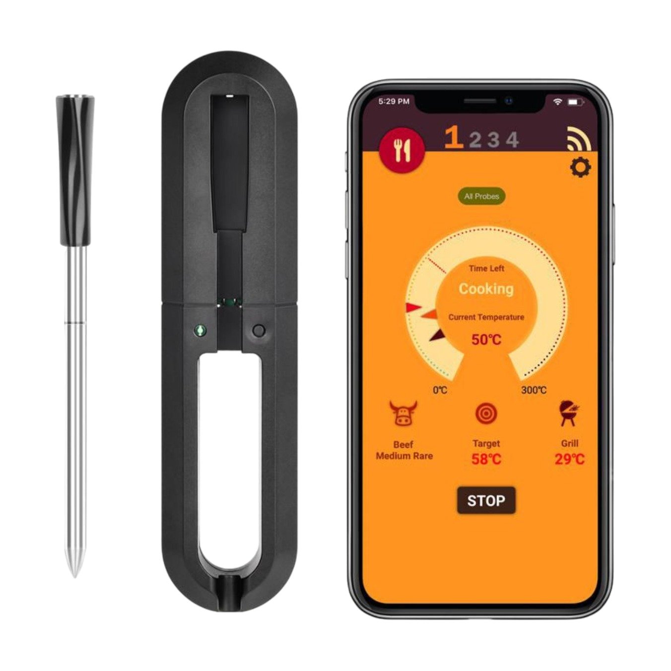 ef-35857-42201-fyld85 Bluetooth-vleesthermometer met draadloze sonde en app-monitoring voor oven en grill - Afbeelding 1