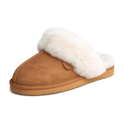 Suède pantoffels met zachte bontvoering en stevige zool voor warm comfort binnenshuis