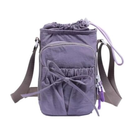 Lichte crossbodytas met trekkoord en strik in paars