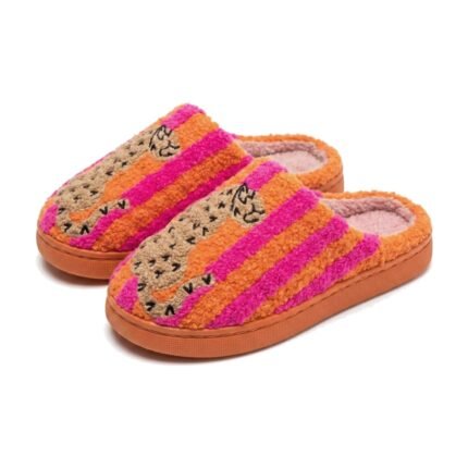 Pluche luipaardpantoffels – roze/oranje